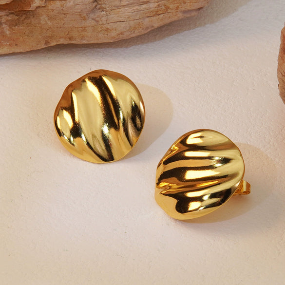 Wholesale Women's Titanium Steel Pleated Round Earrings With Geometric Design And Electroplating