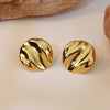 Wholesale Women's Titanium Steel Pleated Round Earrings With Geometric Design And Electroplating
