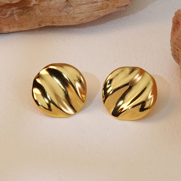 Wholesale Women's Titanium Steel Pleated Round Earrings With Geometric Design And Electroplating