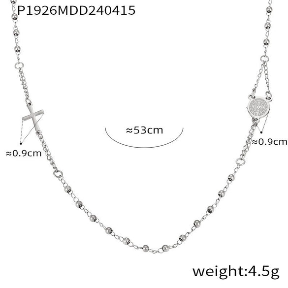 Wholesale Women's Titanium Steel Portrait Round Cross Pendant Necklace With Geometric Design And Electroplating Treatment
