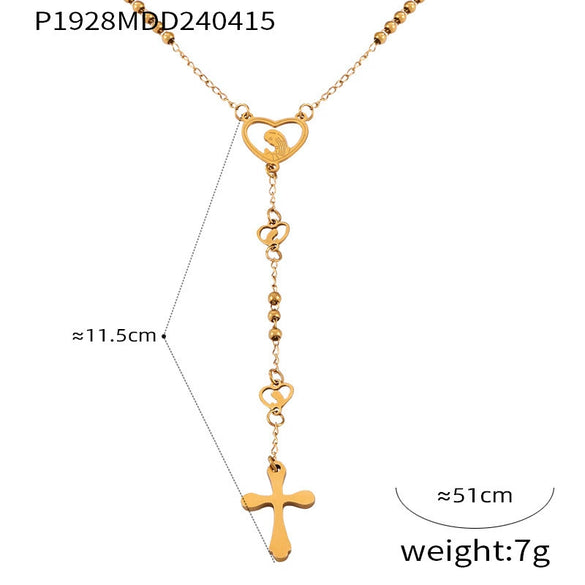 Wholesale Women's Titanium Steel Portrait Round Cross Pendant Necklace With Geometric Design And Electroplating Treatment