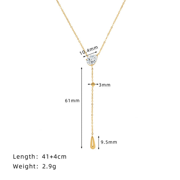 Wholesale Women's Titanium Steel Real Gold Plated Water Drop Tassel Necklace With Flash O Chain