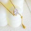 Wholesale Women's Titanium Steel Real Gold Plated Water Drop Tassel Necklace With Flash O Chain