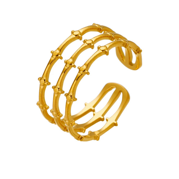 Wholesale Women's Titanium Steel Ring Geometric Pattern Retro Cold Style Three Layer Opening Design Electroplated