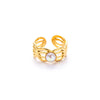 Wholesale Women's Titanium Steel Ring Inlaid With Colorful Natural Stone Retro Niche Geometric U Shape 18K Gold Plated