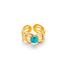 Wholesale Women's Titanium Steel Ring Inlaid With Colorful Natural Stone Retro Niche Geometric U Shape 18K Gold Plated