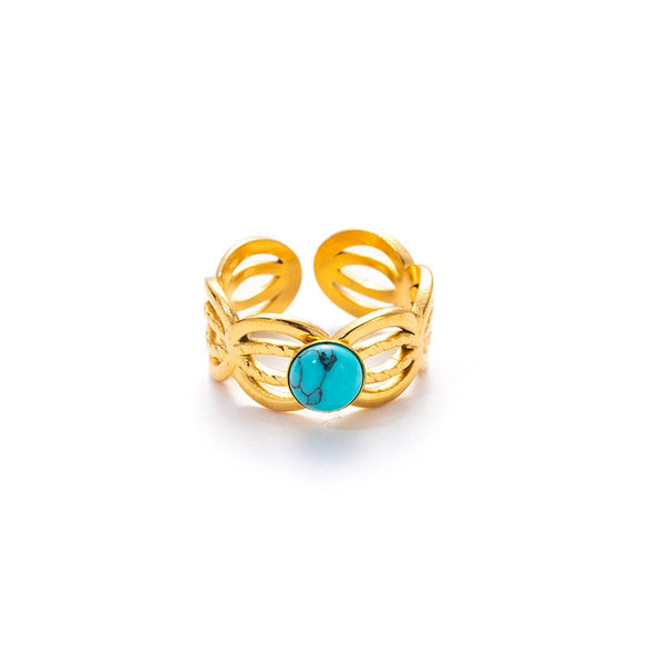 Wholesale Women's Titanium Steel Ring Inlaid With Colorful Natural Stone Retro Niche Geometric U Shape 18K Gold Plated
