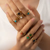 Wholesale Women's Titanium Steel Ring Inlaid With Colorful Natural Stone Retro Niche Geometric U Shape 18K Gold Plated
