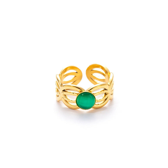 Wholesale Women's Titanium Steel Ring Inlaid With Colorful Natural Stone Retro Niche Geometric U Shape 18K Gold Plated