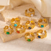 Wholesale Women's Titanium Steel Ring Inlaid With Colorful Natural Stone Retro Niche Geometric U Shape 18K Gold Plated
