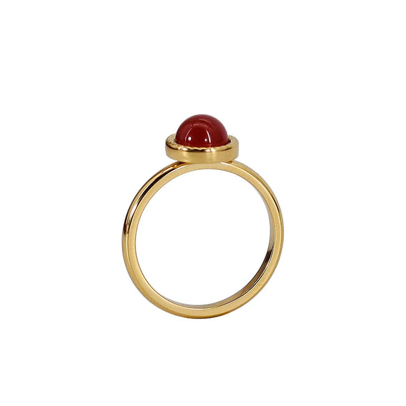 Wholesale Women's Titanium Steel Ring With Colorful Natural Stone Agate Inlay And 18K Gold Plating Sweet Geometric Style