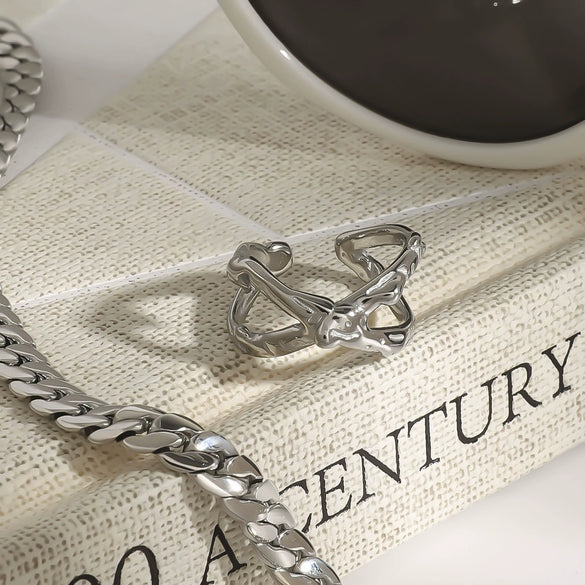 Wholesale Women's Titanium Steel Ring With Geometric Design Electroplated Stainless Steel Jewelry