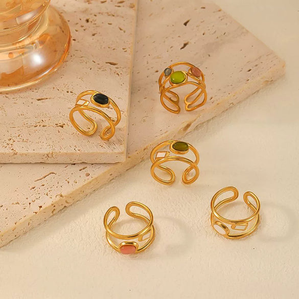 Wholesale Women's Titanium Steel Ring With Geometric Pattern And Inlaid Goldplated Artificial Gemstones And Semiprecious Stones Light Luxury Style