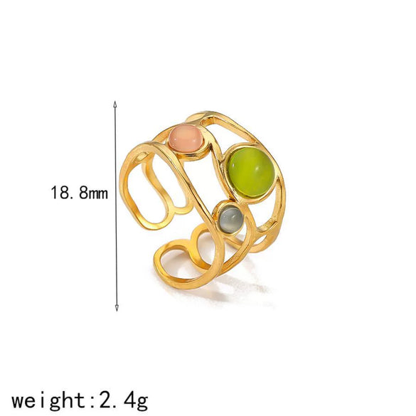 Wholesale Women's Titanium Steel Ring With Geometric Pattern And Inlaid Goldplated Artificial Gemstones And Semiprecious Stones Light Luxury Style