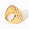 Wholesale Women's Titanium Steel Ring With Geometric Stripe Hollow Design And 18K Gold Plated Electroplating