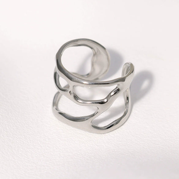 Wholesale Women's Titanium Steel Ring With Irregular Hollow Geometric Design And Electroplating Treatment