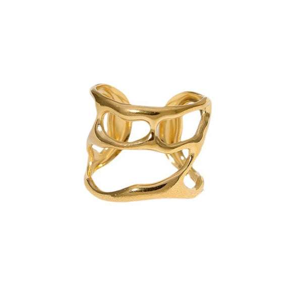 Wholesale Women's Titanium Steel Ring With Irregular Hollow Geometric Design And Electroplating Treatment