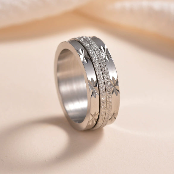 Wholesale Women's Titanium Steel Rotatable Stress Relief Ring With Geometric Style And Seiko Craftsmanship