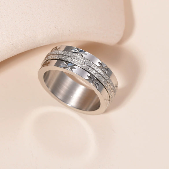 Wholesale Women's Titanium Steel Rotatable Stress Relief Ring With Geometric Style And Seiko Craftsmanship