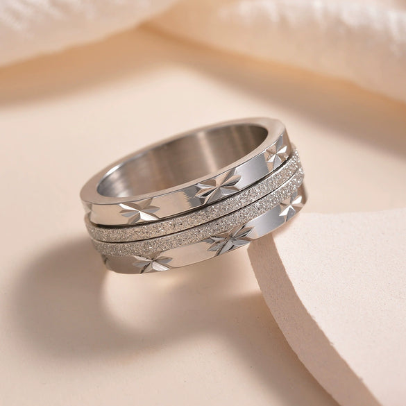 Wholesale Women's Titanium Steel Rotatable Stress Relief Ring With Geometric Style And Seiko Craftsmanship