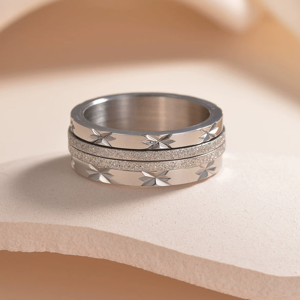 Wholesale Women's Titanium Steel Rotatable Stress Relief Ring With Geometric Style And Seiko Craftsmanship