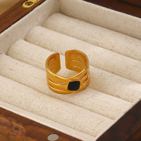 Wholesale Women's Titanium Steel Round Drop Oil Opening Ring With Geometric Style And 18K Gold Plated Stainless Steel