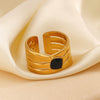 Wholesale Women's Titanium Steel Round Drop Oil Opening Ring With Geometric Style And 18K Gold Plated Stainless Steel