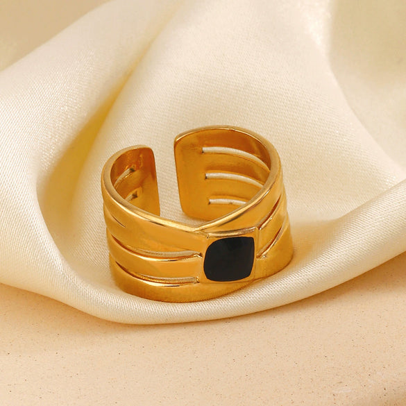 Wholesale Women's Titanium Steel Round Drop Oil Opening Ring With Geometric Style And 18K Gold Plated Stainless Steel