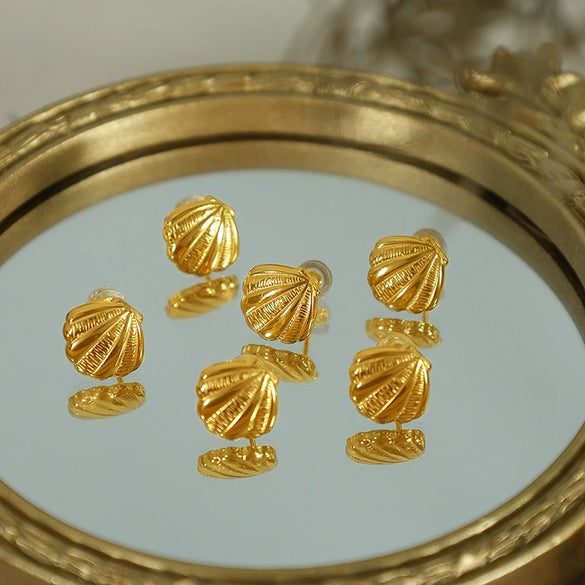 Wholesale Women's 316L Stainless Steel Semicircle Shell Earrings With Electroplating And Maillard Style