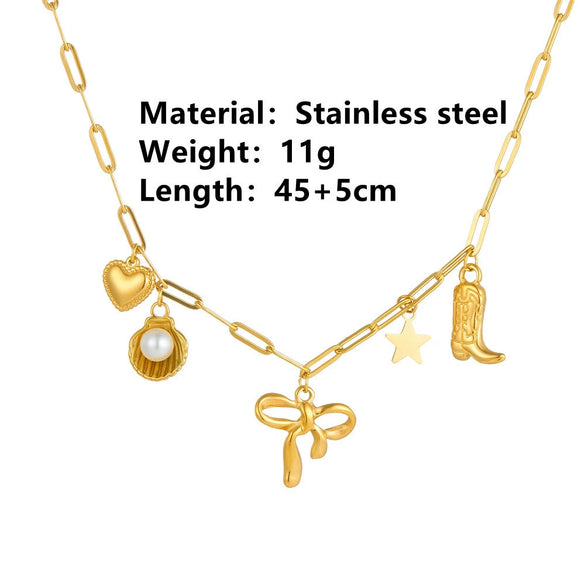 Wholesale Women's Titanium Steel Shell Beach Necklace Sweet Style Geometric Pattern Electroplated