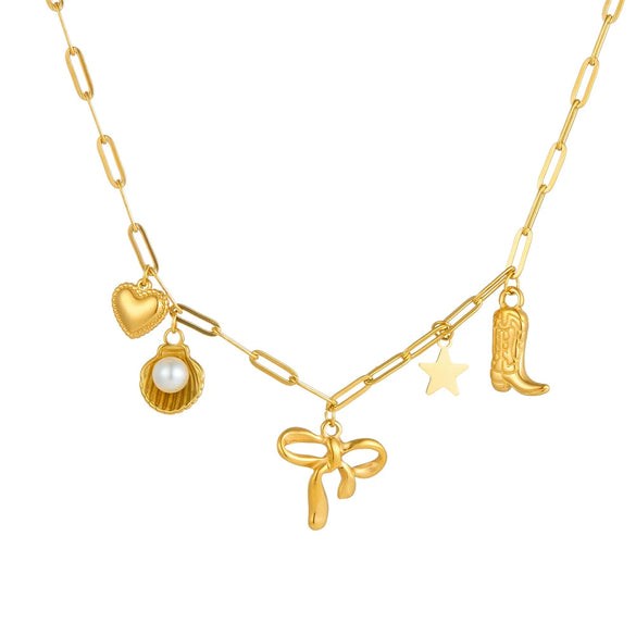 Wholesale Women's Titanium Steel Shell Beach Necklace Sweet Style Geometric Pattern Electroplated