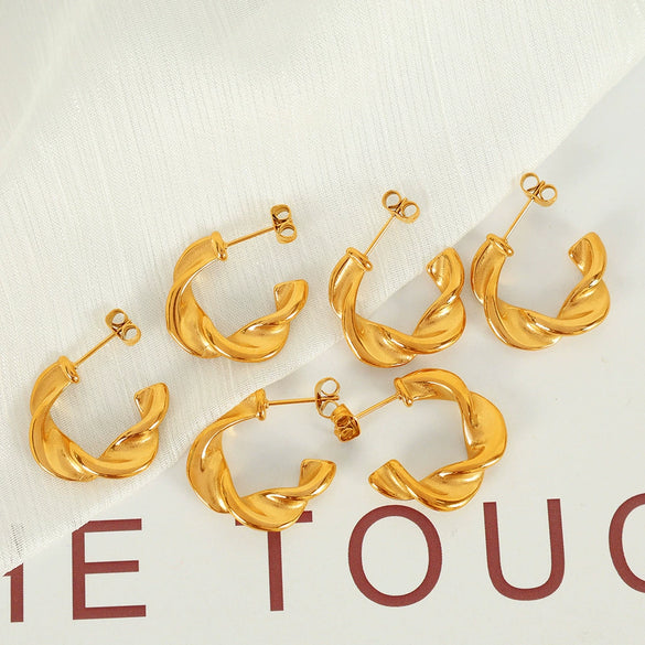 Wholesale Women's 316L Stainless Steel Simple Geometric Twist Cross Irregular Cshaped Electroplated Earrings