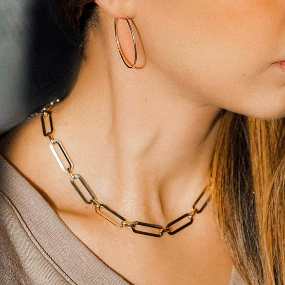 Wholesale Women's Titanium Steel Snake Bone Chain Hip Hop Cuban Necklace With Geometric Design And Gold Inlaid