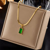 Wholesale Women's Titanium Steel Square Emerald Rhinestoneembedded Clavicle Chain Earrings And Necklace With Snake Bone Chain And Electroplating