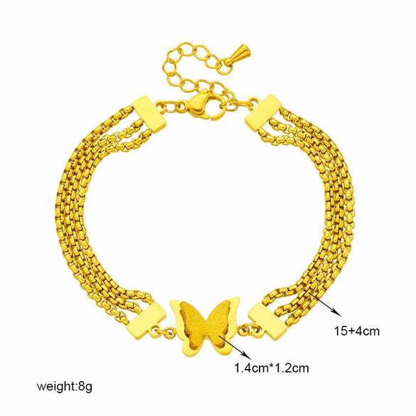 Wholesale Women's Titanium Steel Stacked Bracelet With Three Dimensional Frosted Butterfly Design And Electroplating Treatment