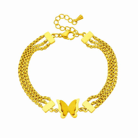 Wholesale Women's Titanium Steel Stacked Bracelet With Three Dimensional Frosted Butterfly Design And Electroplating Treatment