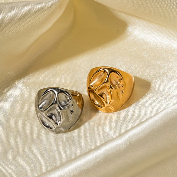 Wholesale Women's Titanium Steel Stainless Steel Geometric Lava Depression Ring With 18K Gold Plated Electroplating