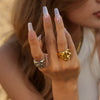 Wholesale Women's Titanium Steel Stainless Steel Geometric Lava Depression Ring With 18K Gold Plated Electroplating