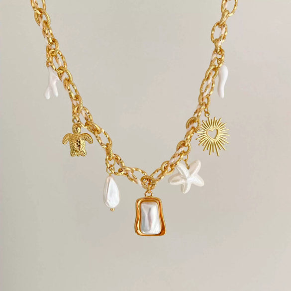 Wholesale Women's Titanium Steel Star Pattern Electroplated Multi Pendant Color Rope Necklace