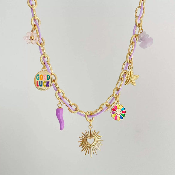 Wholesale Women's Titanium Steel Star Pattern Electroplated Multi Pendant Color Rope Necklace