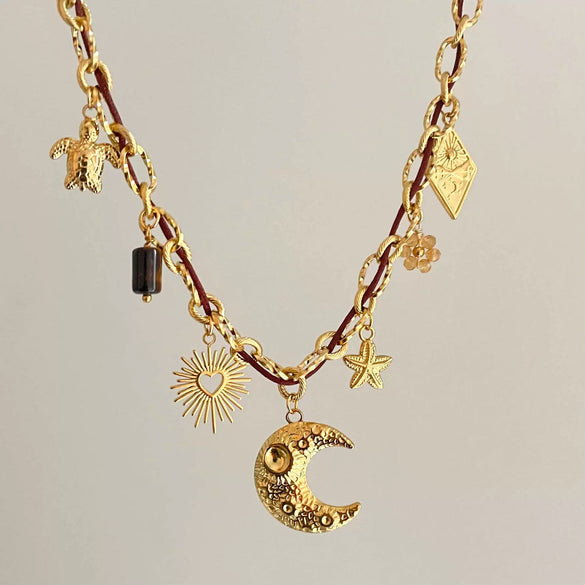 Wholesale Women's Titanium Steel Star Pattern Electroplated Multi Pendant Color Rope Necklace