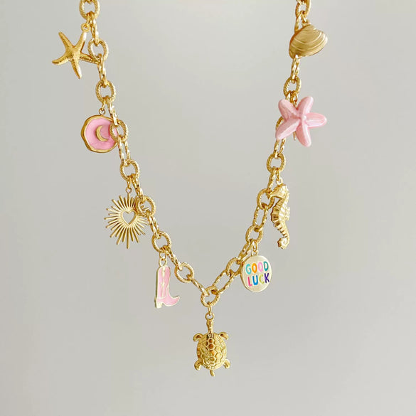 Wholesale Women's Titanium Steel Star Pattern Electroplated Multi Pendant Color Rope Necklace