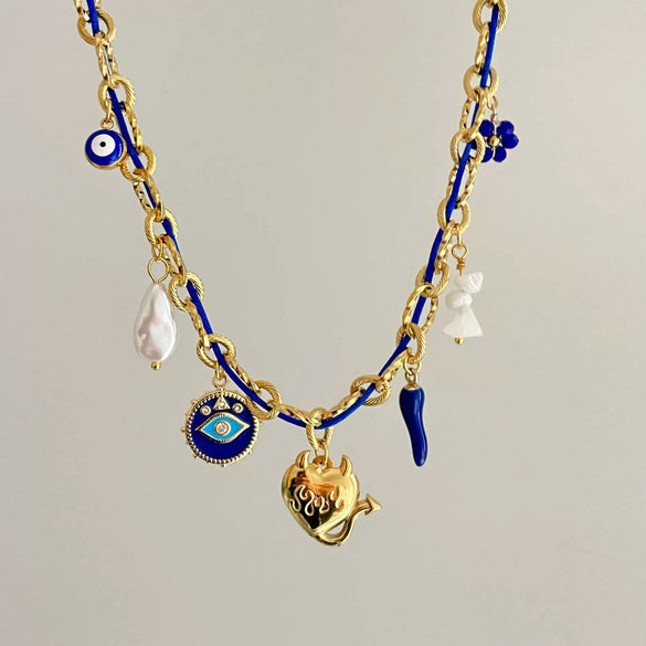 Wholesale Women's Titanium Steel Star Pattern Electroplated Multi Pendant Color Rope Necklace