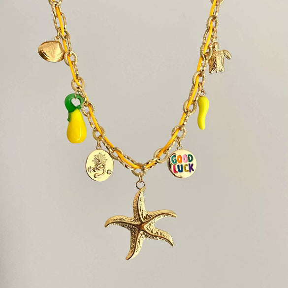 Wholesale Women's Titanium Steel Star Pattern Electroplated Multi Pendant Color Rope Necklace