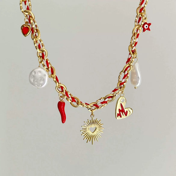 Wholesale Women's Titanium Steel Star Pattern Electroplated Multi Pendant Color Rope Necklace