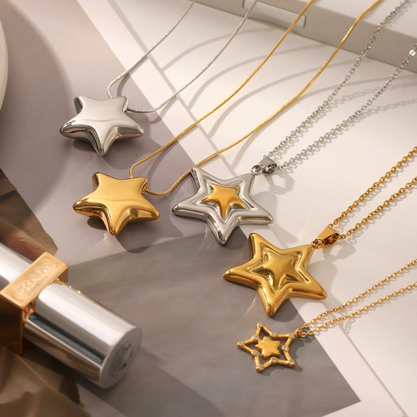 Wholesale Women's Titanium Steel Star Pendant Necklace With Vacuum Plating And O Word Chain Simple Fashion And Non Fading