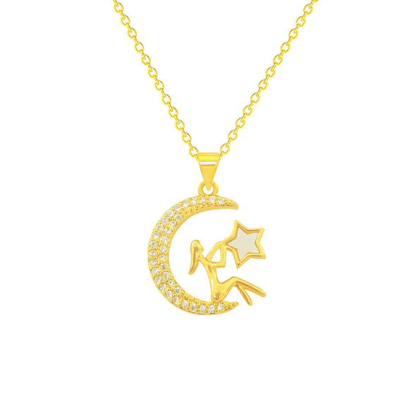 Wholesale Women's Titanium Steel Star Shape Gold Inlaid Clavicle Chain