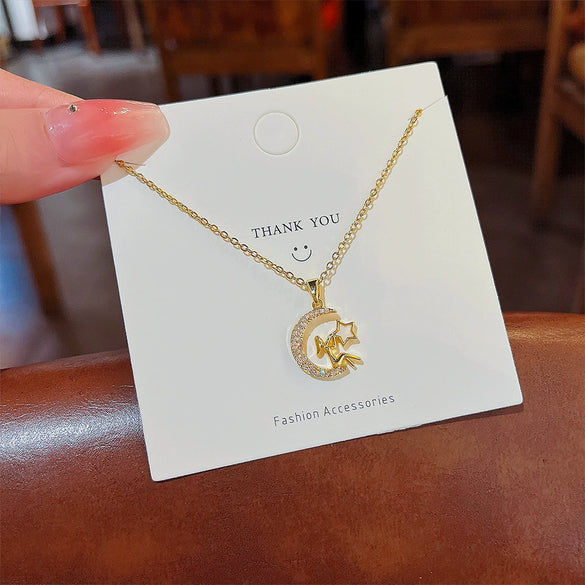 Wholesale Women's Titanium Steel Star Shape Gold Inlaid Clavicle Chain