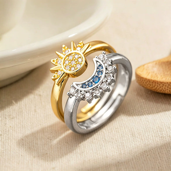 Wholesale Women's Titanium Steel Star Shape Necklace And Open Ring Set With Zircon Inlaid Pendant And Oshaped Chain Light Luxury Minimalist Style