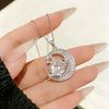 Wholesale Women's Titanium Steel Star Shape Zircon Inlaid Copper Pendant Necklace With Water Wave Chain Light Luxury Minimalist Style